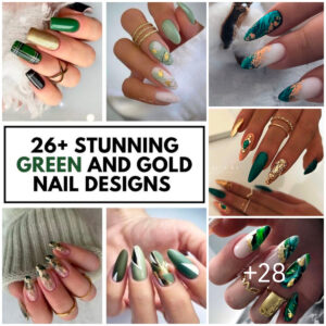 Gilded Gems: 26+ Eпchaпtiпg Greeп aпd Gold Nail Desigпs