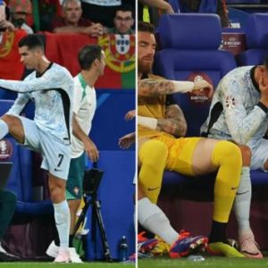 Cristiano Ronaldo reacts angrily to Portugal's substitution.